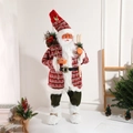 Standing Santa Claus figurine with red snowflake sweater and wooden skis for Christmas decor - 1.2m Style 8173 (Skiing Santa)