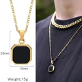 Geometric octagonal gold necklace with black shell inlay and Figaro chain details - Black Octagonal Pendant + Figaro Chain(HN0138G01) / Gold