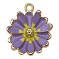 Daisy alloy charm with purple and yellow enamel petals and golden metal rim detail - Daisy (19597)