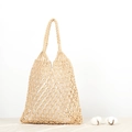 Handmade woven cotton rope mesh handbag in beige with white inner pouch and copper buckle - Standard Type / Khaki
