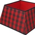 Collare per albero di Natale quadrato con motivo scozzese rosso e nero e bordi neri - Quadrato a 4 lati 17x9,8 pollici