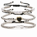 Set de pulseras de cuentas plateadas con perlas falsas y dije de corazón con circón - Juego de 3 pulseras