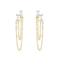 S925 silver needle gold earrings with rectangular zircon and long fringe chain tassels - White Zirconia (Gold Color)