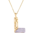 Two-tone letter L necklace with hammered gold texture and pavé zircon stones - Letter: L