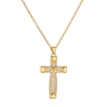 Vergoldete Kreuz-Halskette mit Mikro-Pave-Kristallen und Herz-Details für Damen - Micro Pave Herzdekor Kreuz