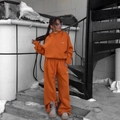 Oversized bright orange tracksuit with letter embroidery on hoodie and joggers - S / Ready Stock / Orange