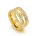 Double row crystal pavé ring in 18K gold plated stainless steel shown from a 45-degree angle - US 6 / Gold