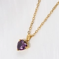 Collana minimalista con cuore in zircone e ciondolo viola su catena in acciaio dorato - Colore Acciaio 45+5cm / Zircone Rosso Porpora