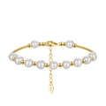 Bracciale minimalista in argento S925 con perle bianche, perline dorate e chiusura a moschettone - Perla 5-6mm, Braccialetto 16.5+5cm