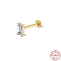 Macro shot of 925 sterling silver ear stud with a rectangular zircon in a golden setting - Rectangular Gemstone / Gold #1 (Single)