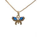 Golden box chain necklace with a delicate blue zircon butterfly pendant on white background - Gold with Blue