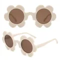 Flower-shaped children's sunglasses in cream white with brown lenses, dual view - P9-Bright Beige Flower Frame