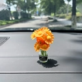 Car daisy decor with six orange faux flowers in a glass bottle with Good Mood label - Orange Daisy Vase Only