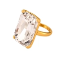 Golden titanium steel ring featuring a large rectangular zircon stone in size 8 - US 7 / Rectangular Zirconia Ring (A590) / Gold White Zirconia