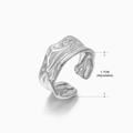 Adjustable silver liquid metal irregular wavy ring with polished chrome finish - Steel Ring 225