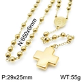 Golden stainless steel rosary necklace with cross pendant and 6mm beads for women - Small Hollow Cross Style (KN117707-Z)