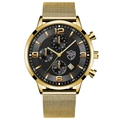 Men's fashion quartz watch with gold mesh strap, grey sunray dial and date display - Gold Mesh Band Black Dial [Mesh + Calendar/Luminous]