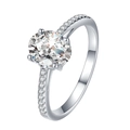 Anillo de plata con circonita ovalada, engaste de cuatro garras y banda con pavé de cristales - US 7 / Estilo Piedra Ovalada Plata (2337)