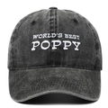 Berretto da baseball in denim nero lavato con ricamo World's Best Poppy bianco - Regolabile / Nero