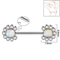 Silver sunflower nipple ring with opal center and clear zircon detail dimensions - 1.6x14mm (Threadless) / Style 2-White Glitter