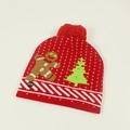 Bonnet de Noël rouge avec motifs pain d'épices, pompon et bouton LED marche/arrêt - Adulte (Élastique) / Bonhomme en Pain d'Épice Rouge (Sans Revers)