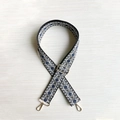 Adjustable bohemian geometric wide canvas shoulder strap with gold metal hooks - Navy Blue