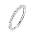 Minimalist S925 sterling silver open ring featuring a row of shimmering zircon stones - Adjustable Open / Silver Pave Setting Style (R12463)