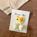 Set of two cute yellow fabric hair clips with a felt chick and a checkered bow accessory - Little Yellow Duck + Bow