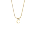 Macro detail of polished gold snake chain with a minimalist letter C pendant charm - Style C