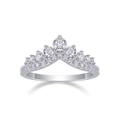Macro shot of V-shaped crown ring detail featuring brilliant S925 sterling silver and moissanite - US 7 / Silver (R13536)