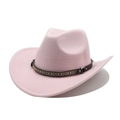 Detail of pink wool felt cowboy hat with ethnic braided band and leather strap - M (56-58cm) / Pink