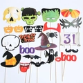 20-piece Halloween photo booth props with pumpkins, ghosts, and bats on wooden sticks - 21pcs Halloween Ox Horn Theme