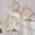 Set of 3 gold hexagonal floating shelves with wooden base in various sizes for wall decor - Three-Piece Set / Gold