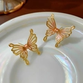Vintage butterfly stud earrings with iridescent pink wings and gold-plated frames - Iridescent Pink Enamel Butterfly (3# 925 Sterling Silver Earring Post Gold Plated)