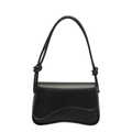 French style black leather underarm bag with knot strap design and flap closure for women - Black