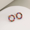 Silver stainless steel stud earrings featuring vibrant colorful crystal rhinestones - Stud Earrings / Steel + Colorful Stone