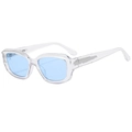 Square vintage sunglasses with transparent frames, light blue lenses and silver accents - Clear Frame Blue Lens