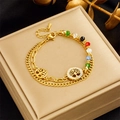 Pulsera dorada de doble capa con dijes del árbol de la vida y cuentas de colores en caja - Estilo de Cuentas de Colores del Árbol de la Vida (B1015)