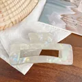 Iridescent pearlescent white large rectangular claw clip in acetic fiber material - Rectangle 10.5cm / Iridescent Grey