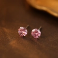 Elegant pink round-cut gemstone stud earrings in S999 sterling silver setting - October Pink