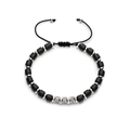 Braided hematite bead bracelet with silver micro-pave zircon rollers and adjustable cord - 389 Black Silver