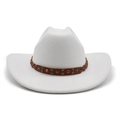 Cappello da cowboy in feltro bianco con fascia in pelle intrecciata marrone e borchie - M (56-58cm) / Bianco