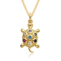 Golden turtle pendant necklace with colorful cubic zirconia inlay on white background - Turtle Shape (B399)
