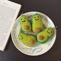 Handmade felt avocado keychains in green and brown wool material, set of four pieces - Avocado Quartet