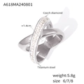 Überkreuzter X-Ring aus 18k vergoldetem Titanstahl mit glänzenden tschechischen Diamanten - US 7 / Stahlfarbe