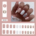 Sparkling champagne and milky white square press-on nails with glitter accents in set of 24 - W385 Champagne Cream (Glue Type)