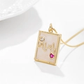 18k gold plated MOM necklace with rectangular pendant, white shell inlay and zircons - Rectangular MAMA Two-color Heart