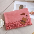 Rosa Kaschmir-Gefühl Strickschal mit feinen Fransen und edlem Leder-Markenetikett - 4# Ahornrot