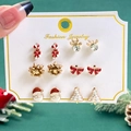 Christmas themed earring set with 6 pairs of colorful holiday icons on jewelry card - Candy Cane and Gift Box Style (S157)