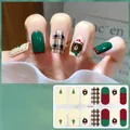 Christmas bear and tree gel nail stickers set in dark green and red plaid pattern - CS436